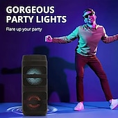abordables Haut-parleurs-Enceinte de fête Bluetooth avec lumières RVB – Son stéréo puissant de 4 pouces, appairage TWS, LED colorées, rechargeable, pour événements en plein air, soirées dansantes à la maison ou karaoké