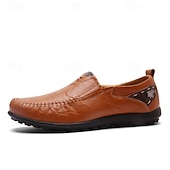 tanie Buty casual slip-on-męskie, brązowe, swobodne mokasyny z cholewką z miękkiej skóry ekologicznej, ręcznie szytymi detalami i wytrzymałą gumową podeszwą – idealne do codziennego noszenia i aktywności na świeżym powietrzu