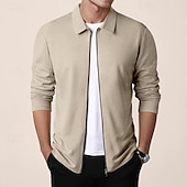 cheap Men&#039;s Jackets &amp; Coats-Men&#039;s Shirt Jacket Transition Jacket Daily Breathable Pocket All Seasons Plain Classic Lapel Regular Waffle Fabric Black White Royal Blue Khaki Light Grey Jacket
