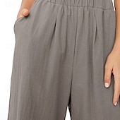 billige Shorts i bomullslin-Dame Linbukser i bomull Frekk Bukser Mote Gatemote Full lengde Naturlig عادي Lomme Elastisk midje comfy Utendørs Bekvem utendørs Ferie Aprikos Grå Svart Hvit Sommer Normal