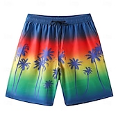 baratos Calções Elite Masculinos-Homens Calção Shorts de praia Bolsos Com Cordão Imprimir Gráfico Folha Árvore Respirável Secagem Rápida Comprimento do joelho Ao ar livre Férias Casa Férias Estilo Étnico Azul Céu Azul escuro