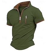 abordables Camiseta informal tipo henley-Hombre Camiseta Tee Camisa manga corta Camiseta superior Manga Corta Cremallera de un cuarto Verano Bloque de color Moda Design Básico Cremallera Vacaciones Calle Noche Negro Azul Piscina Caqui