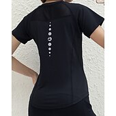 baratos Camisa Feminina-Mulheres Cor Sólida Camisa Esportiva Camisa de tênis Top de tênis Manga Curta Com Transparência Detalhes Refletores Pavio Humido Tênis Golfe Cooper Arredondar Preto Branco Verde Claro Roupas de tênis