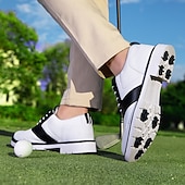cheap Men&#039;s Golf Shoes-Men&#039;s Classic Black and White Golf Shoes with Faux Leather Upper - Versatile Design for Golf and Casual Wear