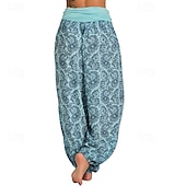 preiswerte weites Bein und hohe Taille-Damen Weites Bein Stoffhosen Hosen Hose Mode Boho Volle Länge Natürliche Taille Blumen Druck Bequem Außenbereich Outdoor Urlaub Alltagstauglich Magenta Saphir Marineblau Aprikose Sommer Normale