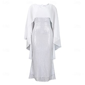 preiswerte Bodenlänge-Kleid Mutter der Braut Kleid Elegantes Rundhals Bodenlänglich Chiffon 3/4 Ärmels mit Pailletten