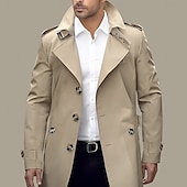 billiga Trenchcoat för män-Herr Övergångsjacka Trenchcoat Utomhus Alla årstider Polyester Vindtät jacka Ytterkläder Kläder Streetwear Slät Framficka Kavajslag Enkelknäppt