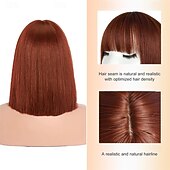 cheap Synthetic Trendy Wigs-Short Straight Bob Auburn Wigs with Fringe Shoulder Length Hair Colorful Wig for Women Girls Heat Resistant Synthetic Wig for Cosplay Halloween Party 14 Inch 35cm Ginger Brown