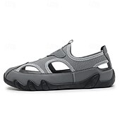 billiga Avslappnade sandaler-Herrsandaler Bruna Mesh-utomhussandaler med justerbara remmar och vadderad sula för vandring, strand och sommaräventyr