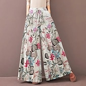 economico Pantaloni in cotone e lino con grafica-Per donna Pantaloni ispirati al lino Gamba larga Pantaloni Palazzo Streetwear Boho Lunghezza intera Misura del girovita medio Fiore Elastico in vita Traspirante Confortevole Micro-elastico All&#039;aperto