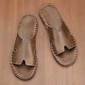 economico Infradito da Vacanza-sandali da uomo in similpelle marrone con punta aperta – comode scarpe estive slip-on per la spiaggia, la piscina o il relax casual