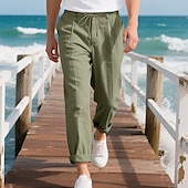 billiga Semester-Herr Linne Byxor Långbyxor Sommarbyxor Strandbyxor Ficka Snörning Elastisk midja Slät Komfort Andningsfunktion Semester Dagligen Helgdag Hawaiisk Boho Ljus kaki Svart