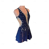 voordelige Schaatsjurken-Kunstschaatsjurk Dames Voor meisjes Schaatsen Jurken Donkerblauw Duimopening halo-verf Hoge Elasticiteit Professioneel Wedstrijd Kunstschaatskleding Thermisch Warm Kristal / Bergkristal Mouwloos