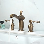 economico Rubinetti per lavandino bagno-Rubinetto per lavabo - Classico / Ampia diffusione Ottone Antico / Nichel spazzolato Rubinetto a tre fori Due maniglie tre foriBath Taps