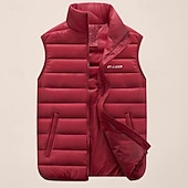 preiswerte Men&#039;s Vest-Herren Steppweste Ausgehen Basic Herbst Winter Tasche Polyester Warm Buchstabe Reisverschluss Stehkragen Normale Passform Schwarz Rote Blau Armeegrün Weste