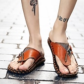 billige Ferietøfler-Herre vintage brune flip-flops i kunstskinn med robust sklisikker såle – utendørs sandaler for sommerfotturer, strandeventyr og daglig bruk