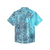 cheap Tropical Plants-Men's Palm Leaf Tropical Plants Summer Hawaiian Shirt Button Up Shirt Aloha Shirt Short Sleeve Hawaiian Holiday Beach Wear Summer Spring Turndown 3D Print Collared Shirts Front One Pocket Blue