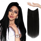 economico Extension adesive-Extension per capelli con filo invisibile, veri capelli umani, 20 pollici - 50 g, 22 pollici - 80 g, clip-in con filo da pesca trasparente nero corvino, extension per capelli umani da donna