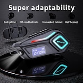 cheap Motorcycle Helmet Headsets-K80 Motorcycle Helmet Bluetooth Headset with LED Lights, FM Radio, Voice Assistant, 40H Battery, IPX8 Waterproof, CVC Noise Reduction, Wireless Intercom for Riding
