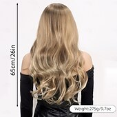 abordables Perruques Synthétiques Sans Bonnet-Perruque Synthétique Ondulé Ondulation profonde Coupe dégradée Avec frange Fabriqué à la Machine Perruque 26 pouces A1 Cheveux synthétiques Femmes Classique Confortable Dégradé de couleur Blond