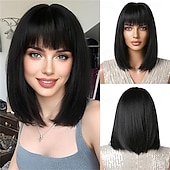 levne Syntetické trendy paruky-Ombré blond bob paruka s ofinou krátká rovná paruka pro ženy syntetické vlasy paruky pro denní párty cosplay nošení
