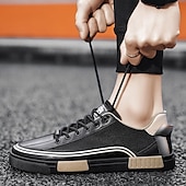 billige Sneakers til herrer-Herre Fritidssko for menn Gange Fritid PU Lær Netting Pustende Bekvem Sklisikker Snøring Svart Grønn / Hvit Sommer Vår