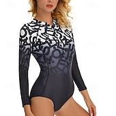 billiga Utslag-Dam Rash-guards Baddräkt UV Solskydd UPF50+ Långärmad Badkläder Baddräkt Dragkedja fram Simmning Surfing Strand Vattensport Tryckt Sommar Vår Höst