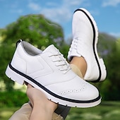cheap Men&#039;s Golf Shoes-Men&#039;s Classic Black and White Golf Shoes with Faux Leather Upper - Versatile Design for Golf and Casual Wear
