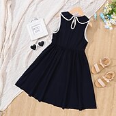 cheap Casual Dresses-Kids Girls&#039; Dress Solid Color Sleeveless Formal Casual Buttons Fashion Casual Polyester Knee-length Black Dress Casual Dress Summer 7-13 Years Black