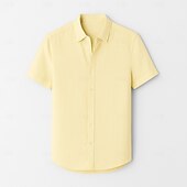 cheap Men&#039;s Elite Shirts-Men&#039;s 100% Linen Shirt Light Blue Light Yellow White Light Green Navy Blue Light Grey Short Sleeve Solid Color Shirt Collar School Formal Buttons Clothing Apparel Elegant Vacation Vintage Tropical