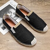 tanie Buty casual slip-on-męskie czarne espadryle wsuwane z podeszwą jutową - casualowe, wygodne obuwie letnie do noszenia na co dzień