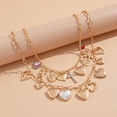 abordables Collares-Collares con colgantes Zirconio Concha Mujer Moda Artístico Borla Multi capa Corazón Boda Gotas Gargantillas Para Boda Fiesta Fiesta de baile