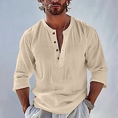 economico Classico-Per uomo Camicia Camicia di lino Camicia popover Camicia Estiva Abbigliamento da spiaggia Semplice Vacanza Casuale Nero Bianco Azzurro cielo Albicocca Manica Lunga Colletto alla coreana Primavera