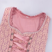 abordables Conjunto de Dirndl-Women's Bavarian Dirndl Dress Costume with Lace Apron and Blouse Pink Satin Embroidery Outfit for Oktoberfest Festival