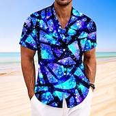 voordelige Geometrisch patroon-Voor heren Geometrisch Galaxy Print Overhemd Zomer overhemd Overhemd met knopen Korte mouw Mode-casual Buiten Vakantie Dagelijks gebruik Zomer Lente Strijkijzer 3D-afdrukken shirts met kraag blauw