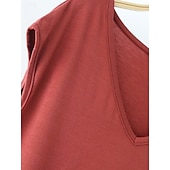 billige Plain t-skjorte-Dame Bluse Helfarge Stilfull Fritid Kortermet V-hals Vanlige topper Daglig Svart Hvit Rosa Rød Marineblå Sommer Vår