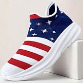 cheap Men&#039;s Sneakers-Men&#039;s Patriotic Slip-On Sneakers - American Flag Print Style for Casual Outdoor and National Holiday Wear