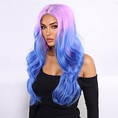 お買い得  トレンドの合成ウィッグ-人工毛ウィッグ ウェーブ レイヤード・ヘアカット バング付き 機械製 かつら 24 インチ A1 合成 女性用 ミドル部 クラシック カラーグラデーション マルチカラー
