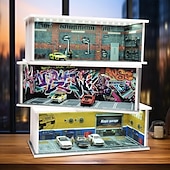 cheap Storage &amp; Organization-1:64 Model Car Display Case Diecast Diorama Garage，Simulated Parking Lot Model Miniature Scene Parking Lot PVC Assembly with Light Parking Space Model Display Frame Toy Display Box