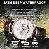 abordables Relojes mecánicos-Reloj mecánico automático hueco de lujo resistente al agua con fecha. &amp;Reloj de cuero de moda para hombre, reloj de negocios para hombre, reloj de ocio.