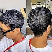 voordelige Topkwaliteit pruiken-Pixie cut pruik synthetische pruik voor zwarte vrouwen zwarte kleur