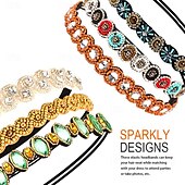 baratos Acessórios de penteados-1 peça faixa de cabeça com contas de strass, faixa elástica de cabelo para mulheres e meninas, acessórios de cabelo 20-26,8&#039;&#039; multicoloridos