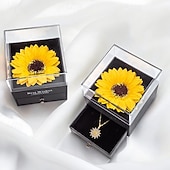 billige Kunstige planter og blomster-Solsikkekjede gave til henne med smykkeskrin med skuff, minneboks med beste ønsker, bursdagsgave til kvinner, jenter, mamma, venner