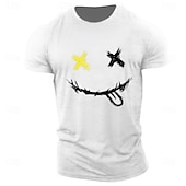 billiga Mäns grafiska t -shirt-Herr Grafiska tryck Le ansikte T-shirt Grafiska utslagsplatser 100 % bomull Kortärmad Grafisk Skjorta Heather Grey Svart Vit Bekväm t-shirt Utomhus Gata Modedesignerkläder