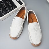 billiga Casual loafers-Vita herrloafers i konstläder med svart krokodilstruktur – eleganta och snygga slip-on-skor för semiformella evenemang, bröllop och avslappnade sammankomster