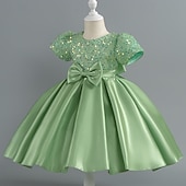 abordables Robes de fête-Tout-petit Fille Robe de Soirée Paillettes Manche Courte Mariage Soirée Paillettes Fermeture éclair Noeud de cravate Actif Adorable Polyester Mi-long Robe de Soirée Été Printemps Automne 4-7 ans