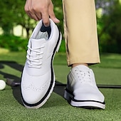 cheap Men&#039;s Golf Shoes-Men&#039;s Classic Black and White Golf Shoes with Faux Leather Upper - Versatile Design for Golf and Casual Wear