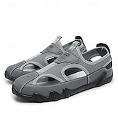 billiga Avslappnade sandaler-Herrsandaler Bruna Mesh-utomhussandaler med justerbara remmar och vadderad sula för vandring, strand och sommaräventyr