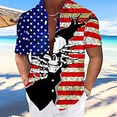 preiswerte Flaggenmuster-Tag der Unabhängigkeit Herren Schädel Amerikanische US-Flagge Patriotisch Hemd Sommerhemd Knopfhemd Kurzarm Modisch lässig Ferien Sommer Frühling Umlegekragen 3D-Druck Hemden mit Kragen Eine Tasche