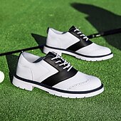 cheap Men&#039;s Golf Shoes-Men&#039;s Classic Black and White Golf Shoes with Faux Leather Upper - Versatile Design for Golf and Casual Wear